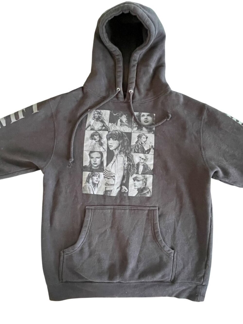 Taylor Swift Eras Tour Black Hoodie size Small With Graphic Print & Sleeve Text